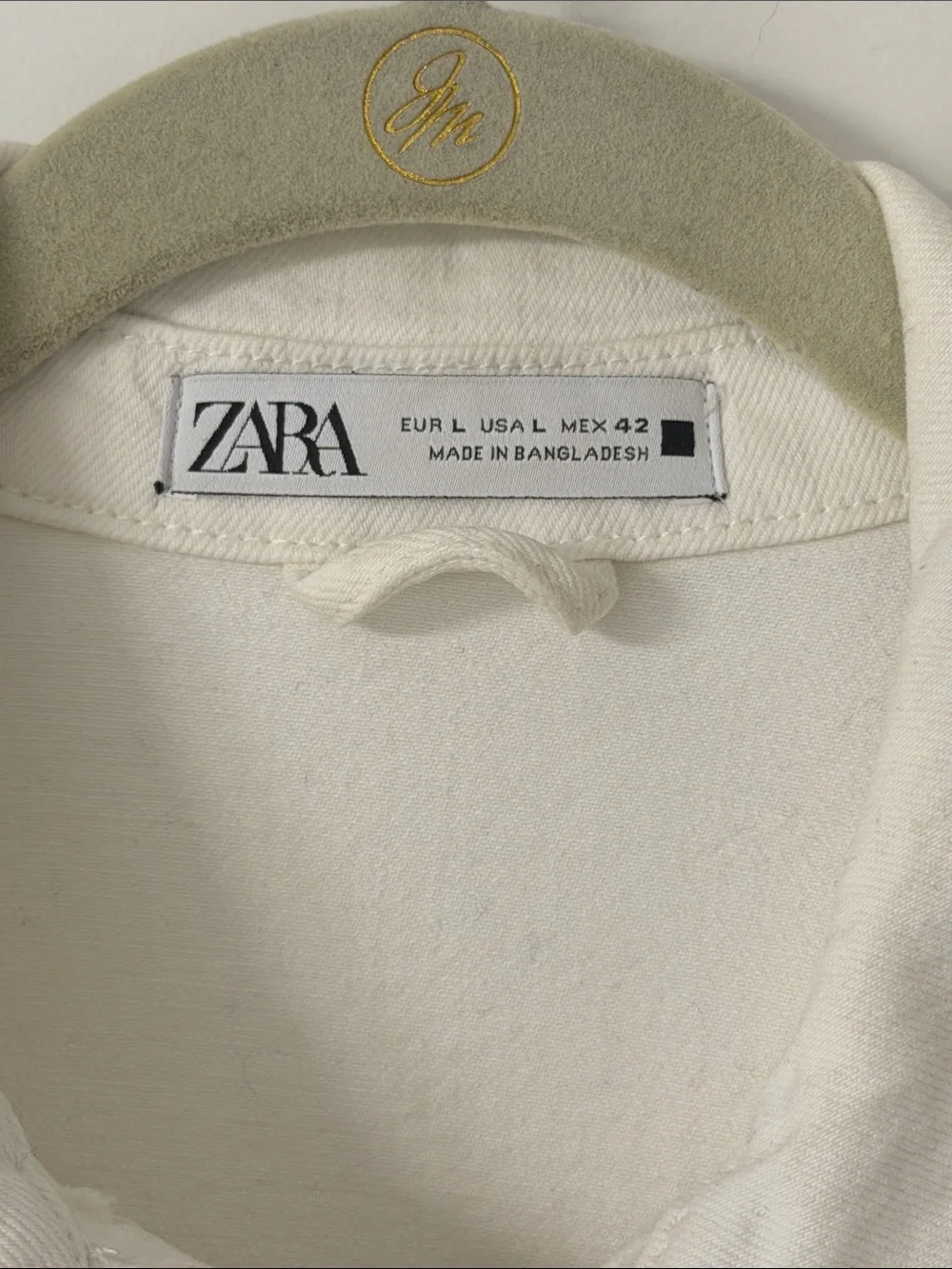 Zara Off-White Frayed Hem Denim Jacket